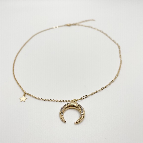 New Moon Star Rhinestone Choker Necklace - Picture 3 of 8